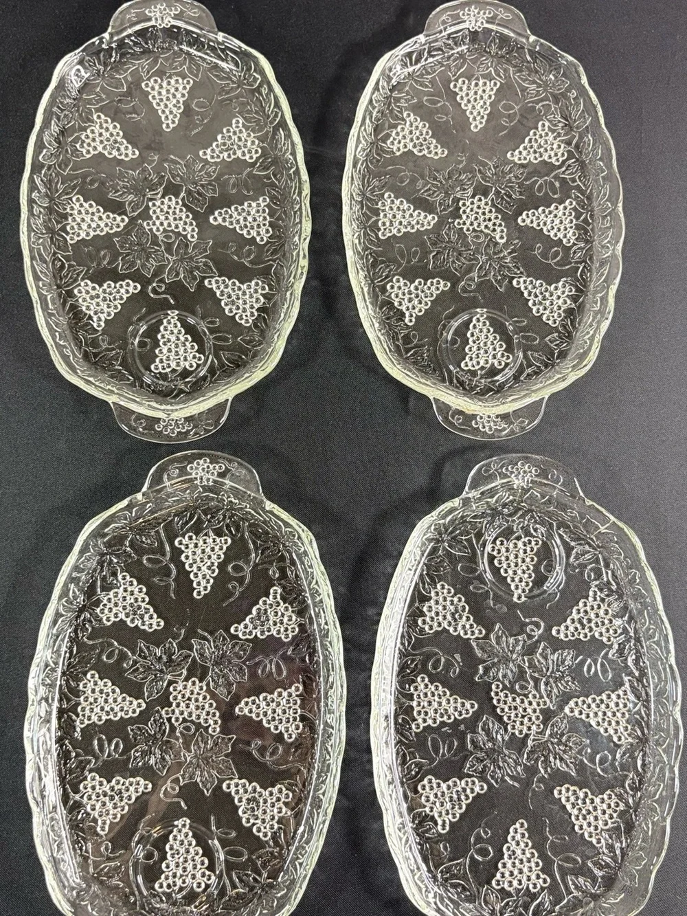 Clear Glass Grape-Pattern Serving Dishes - Set of 4